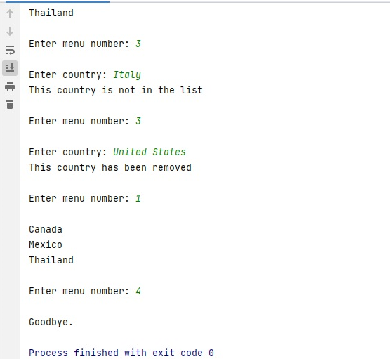 Program to create a country list manager in java language 4